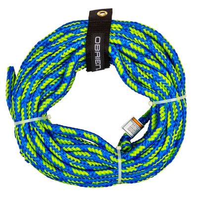 O'Brien 2 Person 60 Foot Floating Foam Core Towable Tube Boat Tow Line Rope, Blue/Green