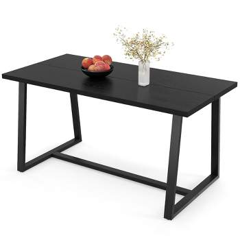 Costway 63" Large Dining Table for 4-6 People with Heavy-duty Metal Frame Modern Black/Coffee