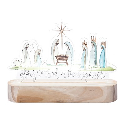 Transpac LED Nativity Sign Decorative Object Multicolor Wall Art Battery Operated Indoor Christmas Gift Hostess Gifts
