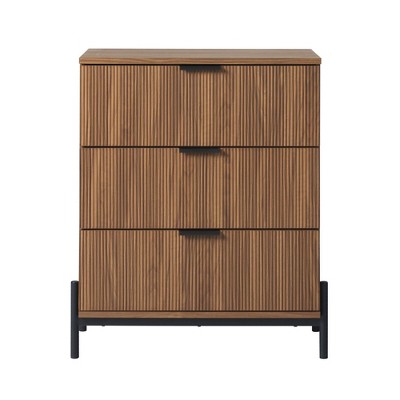 NicBex Mid-Century Modern 3-Drawer Dresser Solid Wood with Runners & Groove Handles for Bedroom/Living Room