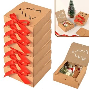 10 Pcs Christmas Gift Boxes with Bows, Kraft Paper Treat Candy Boxes for Xmas Tree Party Favors - 1 of 4