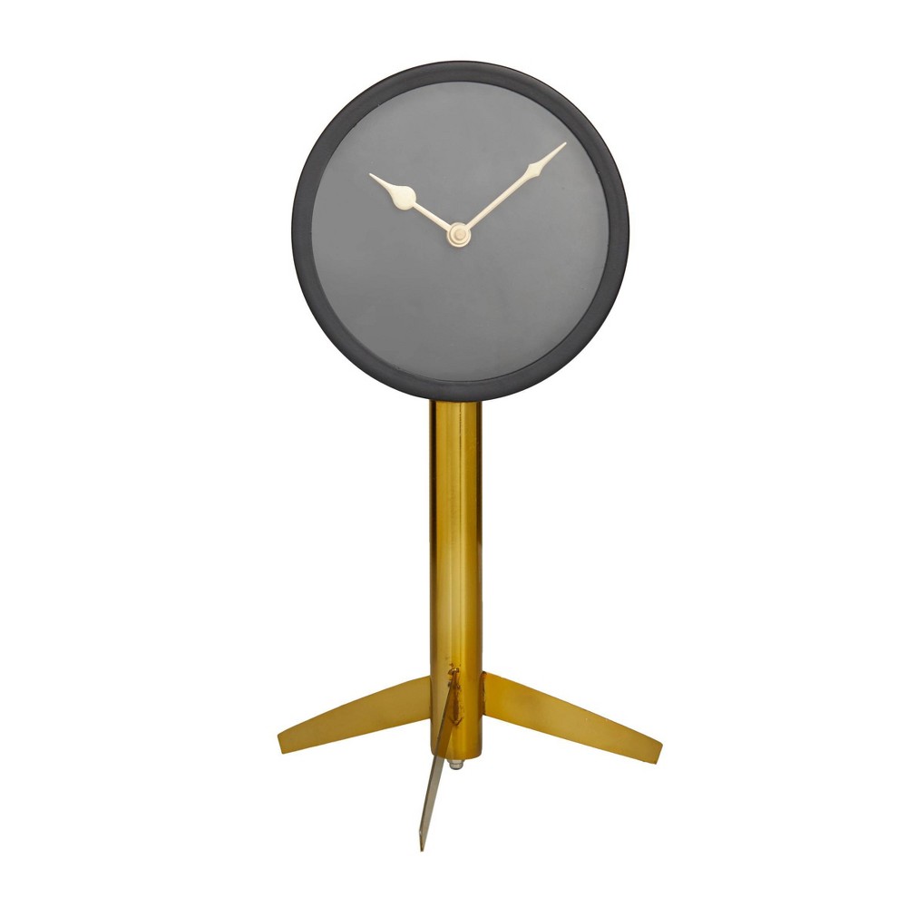 Photos - Wall Clock 13"x7" Stainless Steel Clock with Gold Stand Gray - Novogratz