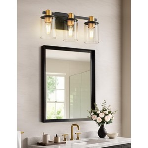 DORESshop 20 in. 3-Light Black Gold Bathroom Vanity Light with Clear Glass Shades for Mirror and Vanity - 1 of 4
