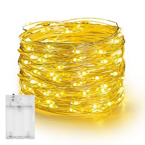 Dazzle Bright 20 FT 60 LED Silver Wire Waterproof Fairy Lights Battery Operated,Warm White - 1 of 4