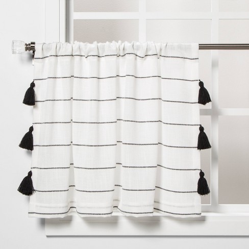 24 X42 Contrast Stripe Light Filtering Curtain Tier With Tassel
