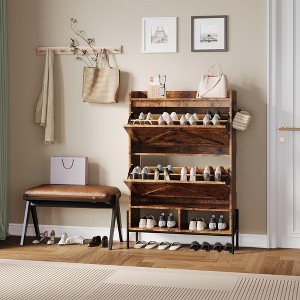 Shoe Cabinet with 2 Flip Drawers,, Freestanding Shoe Storage Cabinet for Front Door Entrance, Holds Up to 24 Pairs of Shoes, Dry and Wet Separation, - 1 of 4