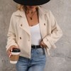 Coolmee Women's Cropped Trench Coat for Women Long Sleeve Double Breasted Notched Lapel Casual Loose Fit Jackets with Pockets - 2 of 4