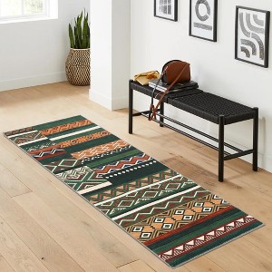 Machine Washable Area Rug Geometric Vintage Carpet Foldable Thin Non-slip Indoor Rug for Living Room Dining Room Soft Short Pile Neutral Floor Cover - 1 of 4