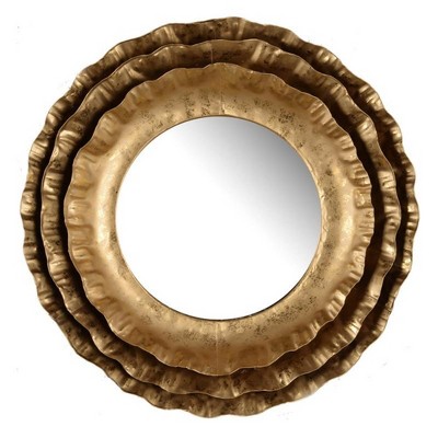 FURNIinspire Decorative Wall Mirrors Round Flower Design Mirror for Living Room or Office, Gold, 2.2"*16.3"*2.6"