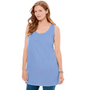 Woman Within Plus Size Perfect Sleeveless Shirred U-Neck Tunic - 1 of 4