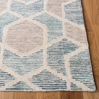 Turquoise and Beige Hand-Tufted Wool Geometric Area Rug 3' x 5'