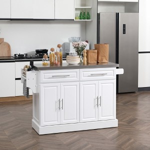 Bella Depot 57'' Kitchen Island with Storage, Portable Kitchen Cart with Stainless Steel Top, 2 Drawers - 1 of 4