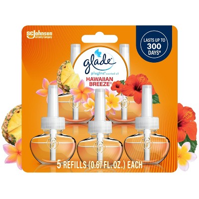 Glade PlugIns Scented Oil Air Freshener Refills Hawaiian Breeze - 3.35 fl oz/5pk