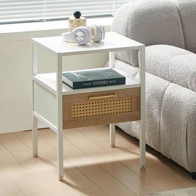 NicBex 15.75" Rattan Nightstand with Drawer Modern End Table with Metal Legs Beside Table for Bedroom, Living Room, Study