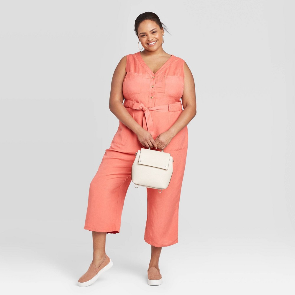 Women's Plus Size Sleeveless Linen Jumpsuit - A New Day Red 2X, Women's, Size: 2XL was $29.99 now $20.99 (30.0% off)