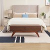 CAVINAS Modern Pull-Open Top Teddy/Leather Ottoman Bench with Wood Feet,Upholstered Storage Ottoman for Living Room - 3 of 4