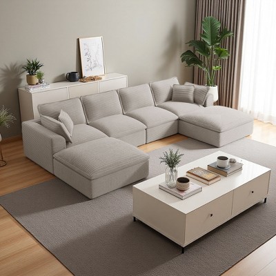 143" U-Shaped Sectional Sofa with Ottomans, Compressed & No Assembly