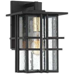 Possini Euro Design Arley Modern Outdoor Wall Light Fixture Black Geometric Frame 12" Seedy Glass for Post Exterior Barn Deck House Porch Yard Patio - 1 of 4