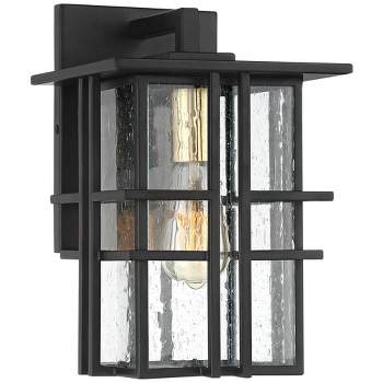 Possini Euro Design Arley Modern Outdoor Wall Light Fixture Black Geometric Frame 12" Seedy Glass for Post Exterior Barn Deck House Porch Yard Patio