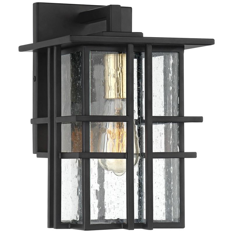 Possini Euro Design Arley Modern Outdoor Wall Light Fixture Black Geometric Frame 12" Seedy Glass for Post Exterior Barn Deck House Porch Yard Patio, 1 of 8