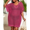 Women's Plus Size Swimsuit Cover-Up Short Sleeve Hollow-Out Beach Dress for Swimwear and Bathing Suits - 3 of 4
