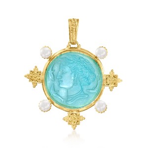 Ross-Simons Italian Tagliamonte Blue Venetian Glass Pendant With 5-6mm Cultured Pearls in 18kt Gold Over Sterling Size 2.25 - 1 of 4
