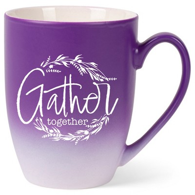 Elanze Designs Gather Together Wreath Two Toned Ombre Matte Purple and White 12 ounce Ceramic Stoneware Coffee Cup Mug
