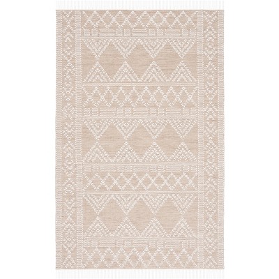 Ivory and Beige 3' x 5' Synthetic Flat Woven Handmade Area Rug