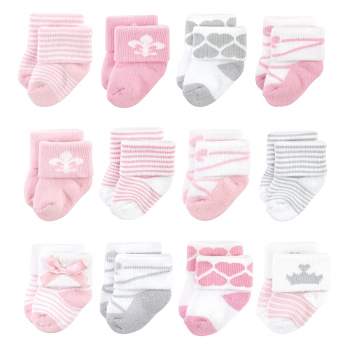 Hudson Baby Infant Girls Cotton Rich Newborn and Terry Socks, Royal 12-Pack