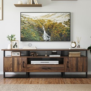 TV Stand for 75 Inch TV, Mid Century Modern Entertainment Center with Storage, Industrial Media Console Cabinet for Living Room, Rustic Brown - 1 of 4