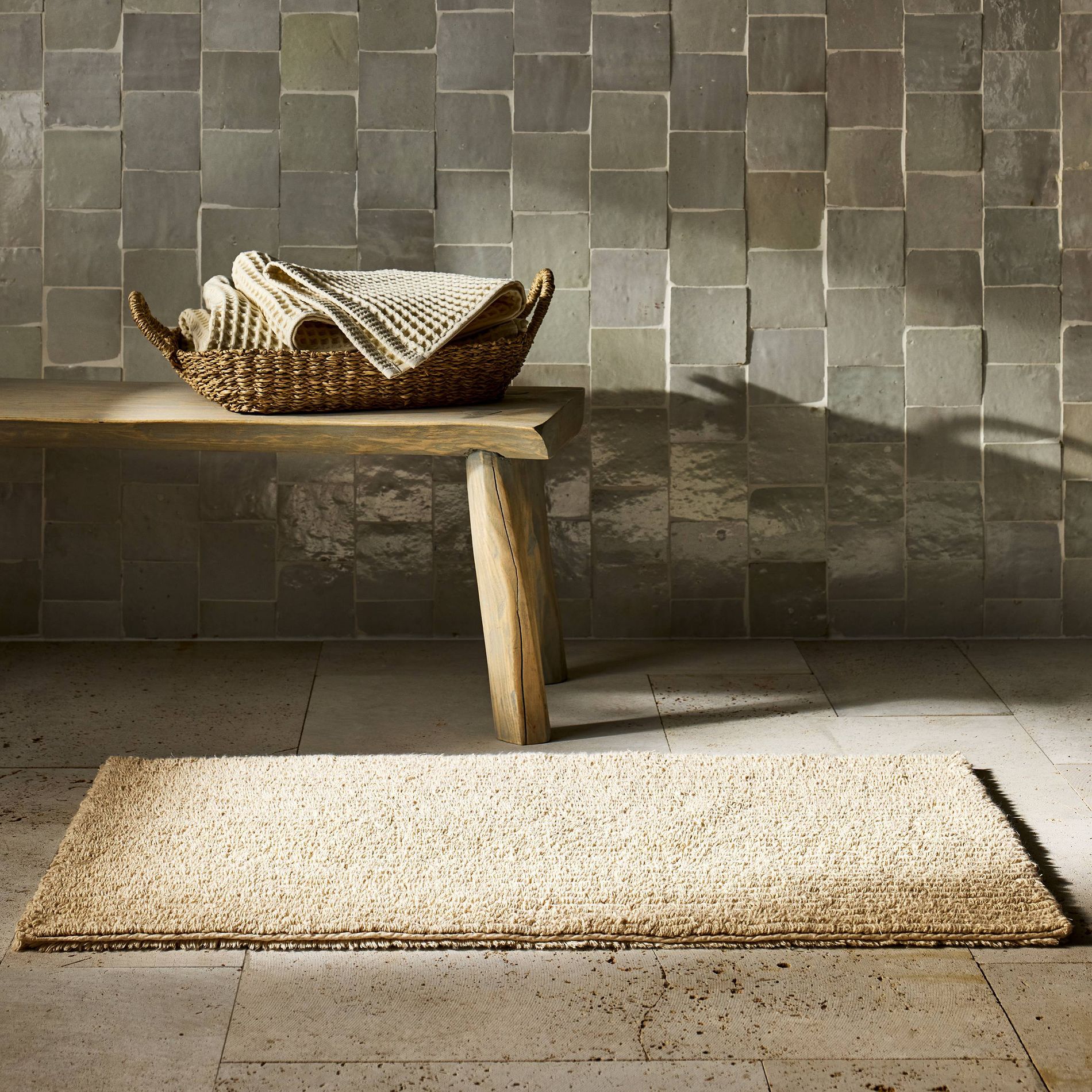 21"x34" Organic Melange Reversible Bath Rug Natural - Casaluna™