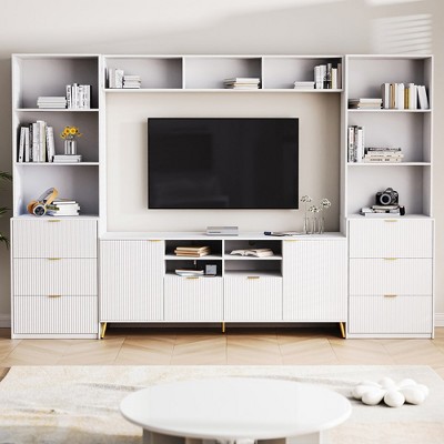 Entertainment Wall Unit, 112.50x16.90x78.70 In Multifunctional TV Stand, Media Storage Cabinet With 13 Shelves, 8 Drawers And 2 Cabinets