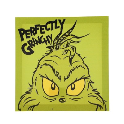 The Grinch Perfectly Grinchy 9" x 9" Green Canvas Wall  Art Decor