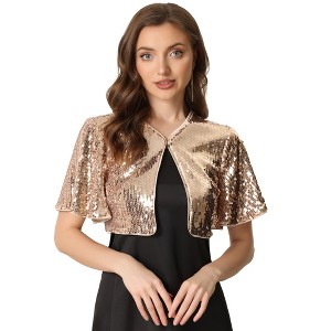 INSPIRE CHIC Women's Sequin Jacket Flared Sleeve Sparkly Bolero Crop Glitter Shrug - 1 of 4