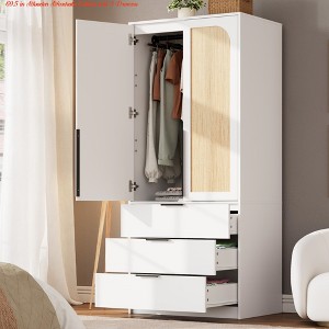 Bedroom Wardrobe Closet, 69.5 in Wooden Wardrobe Cabinet w/ 3 Drawers, Hanging Rod, 2 Doors Clothing Storage Cabinet - 1 of 4