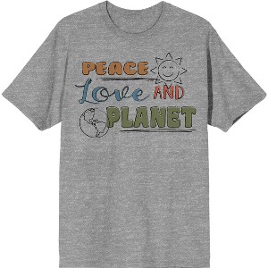 Positive Vibes Peace Love And Planet Men's Gray Heather T-Shirt - 1 of 3
