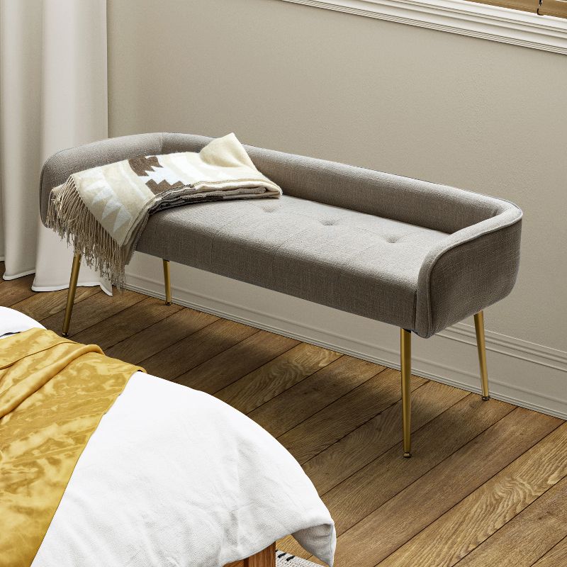 Emilio Fall Modern 55.25" Wide Upholstered Low Back Bench with Sturdy Golden Metal Tapered Leg Deal of the day | ARTFUL LIVING DESIGN, 3 of 12