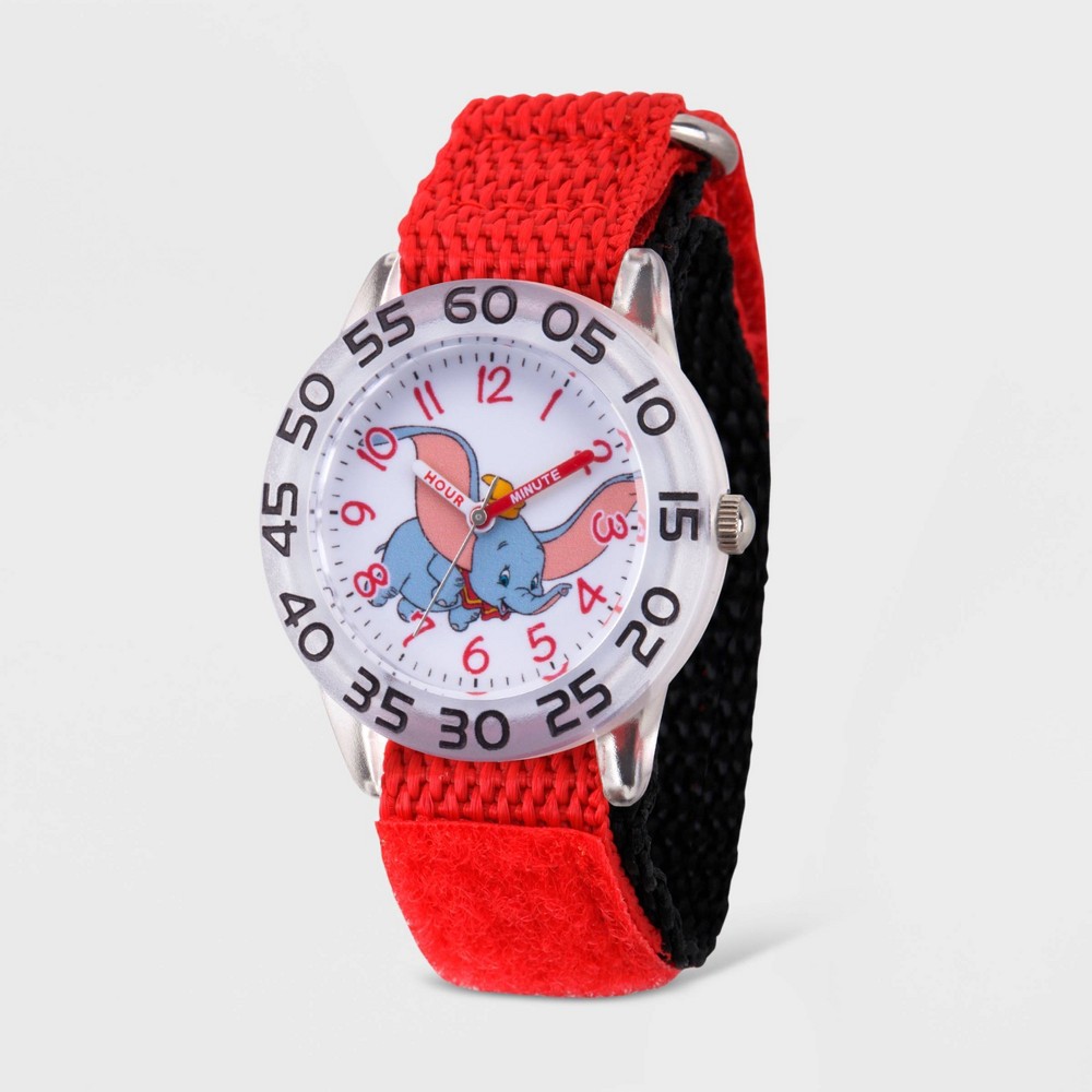 Photos - Wrist Watch Disney Girls'  Dumbo Clear Plastic Time Teacher Watch - Red 