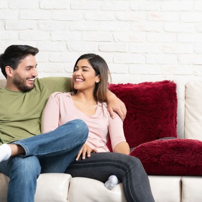 Maroon 18" x 18" Shaggy Faux Fur Throw Pillows Set