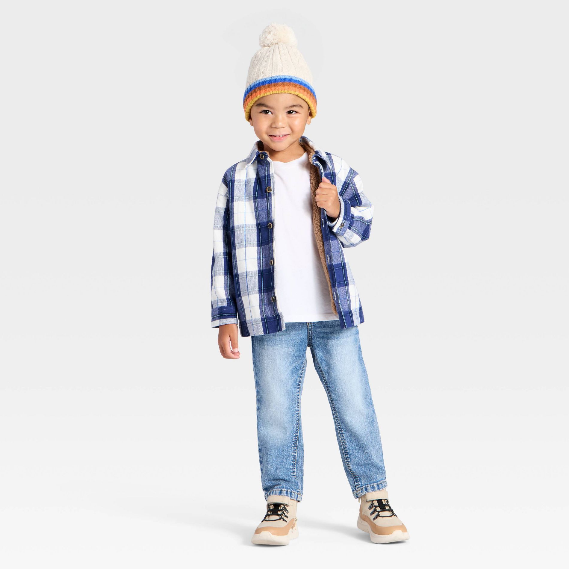 Toddler Boys' Faux Shearling Plaid Shacket - Cat & Jack™