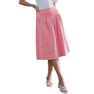 INSPIRE CHIC Women's Gingham Summer Causal Retro Flared Pleated A-Line Midi Skirts - 1 of 4