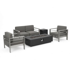 Cape Coral 5pc Aluminum and MGO Seating Set with Fire Table Gray/Black - Christopher Knight Home: Outdoor Chat Set, No Assembly Required - 1 of 4