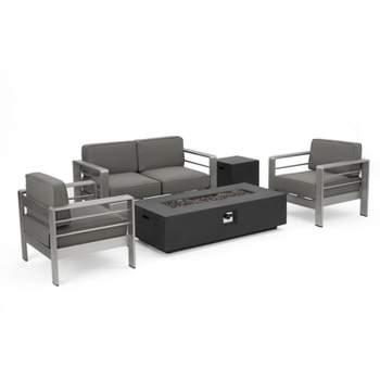 Cape Coral 5pc Aluminum and MGO Seating Set with Fire Table Gray/Black - Christopher Knight Home