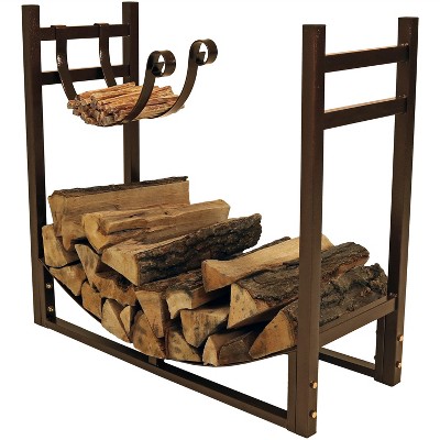 Bronze Steel Indoor/Outdoor Firewood Log Rack with Kindling Holder