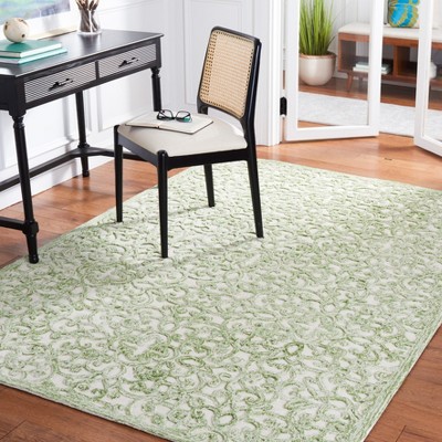 Ivory and Green Hand-Tufted Wool Square Area Rug, 6' x 6'
