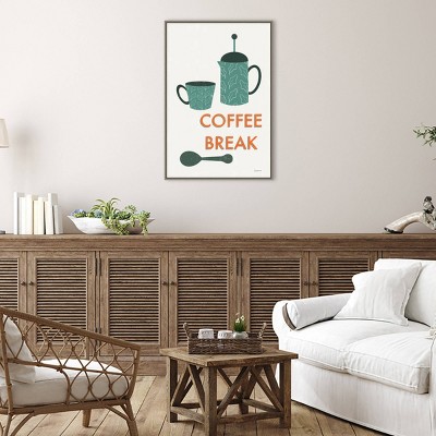 23" x 33" Teal and Orange Retro Coffee Break Framed Canvas Print
