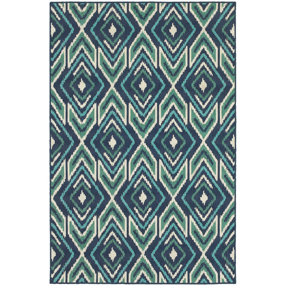  Marco Floral Medallion Patio Rug Navy/Green