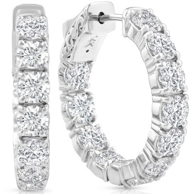  Pompeii3 4 1/2 Ct Diamond Inside Outside Hoops W/ Vault Lock 14k White Gold Lab Created 