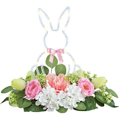 Collections Etc LED Lighted Bunny Silhouette Floral Arrangement Centerpiece 17 X 10 X 14.5