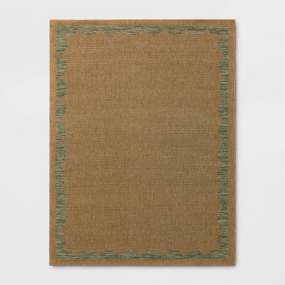 5'3"x7' Scalloped Border Rectangular Flat Woven Outdoor Area Rug Green - Threshold™